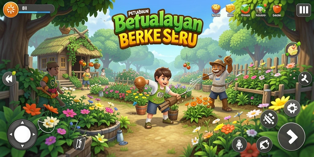 Tampilan gameplay seru di 8II yang menampilkan kegiatan bertani.