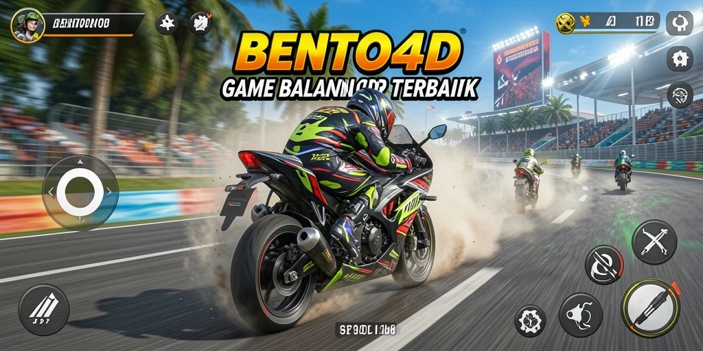 Gameplay mendebarkan dalam BENTO4D yang menampilkan balapan motor yang intens.