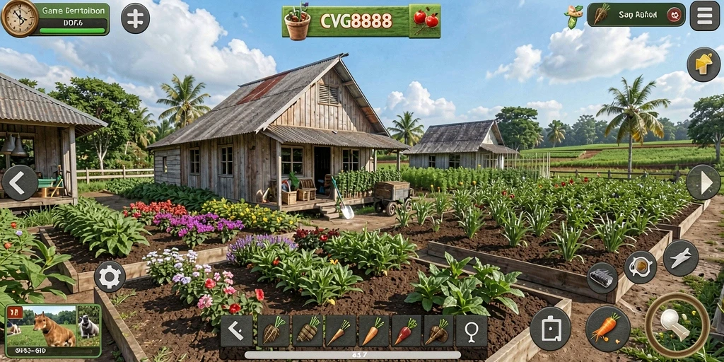 Screenshot gameplay CVG8888 menampilkan aktivitas bertani yang seru dan interaktif.