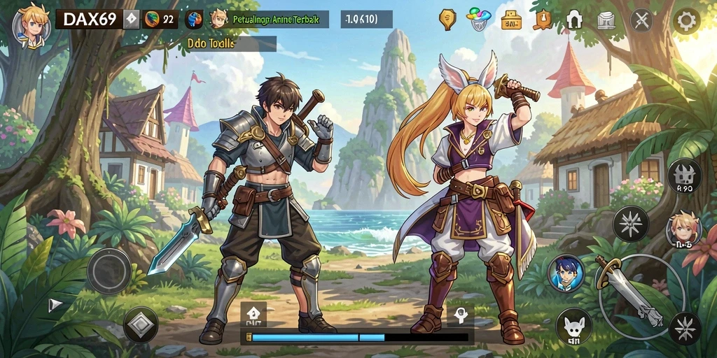 Tampilan gameplay DAX69 dengan karakter anime yang menarik.
