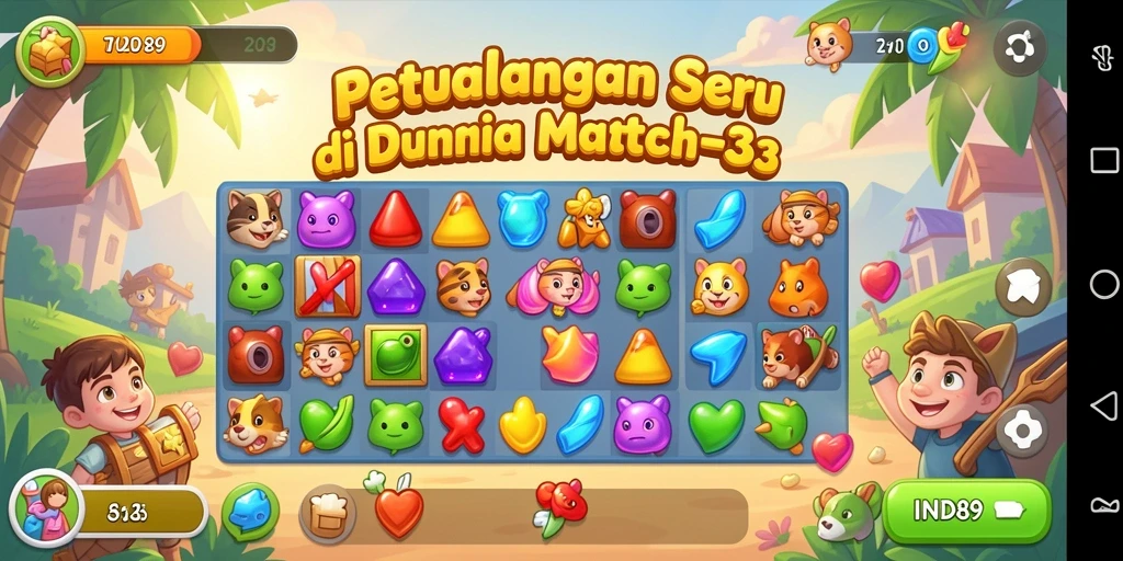 Screenshoot gameplay IND89 yang menampilkan serunya mencocokkan permata.