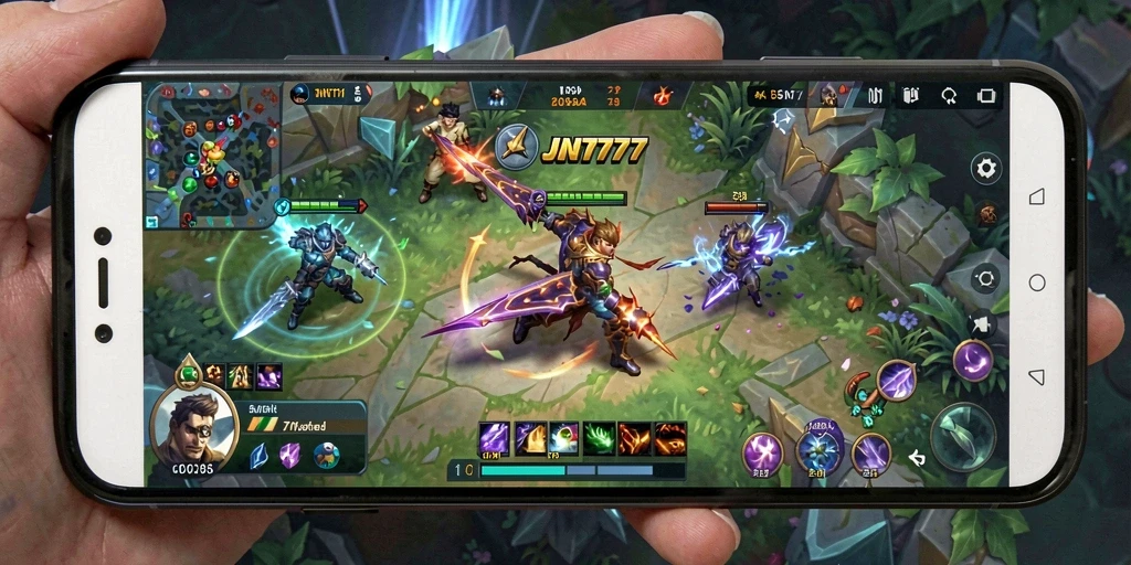 Screenshot JNT777 memperlihatkan aksi seru dalam pertempuran MOBA.