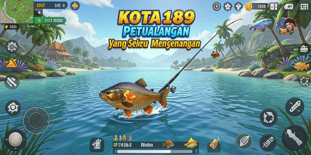 Tampilan gameplay KOTA189 yang seru saat memancing di lautan.